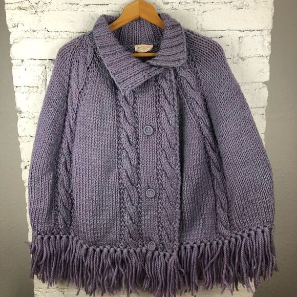 Vintage Hand Knitted Chunky Wool Fringe Poncho - Picture 9 of 9
